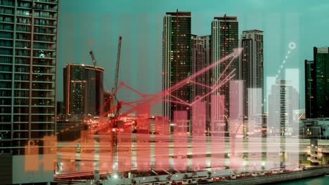 construction time lapse of building a highrise skyscraper in the united arab emirates with animation of growth and urban development progress chart graph