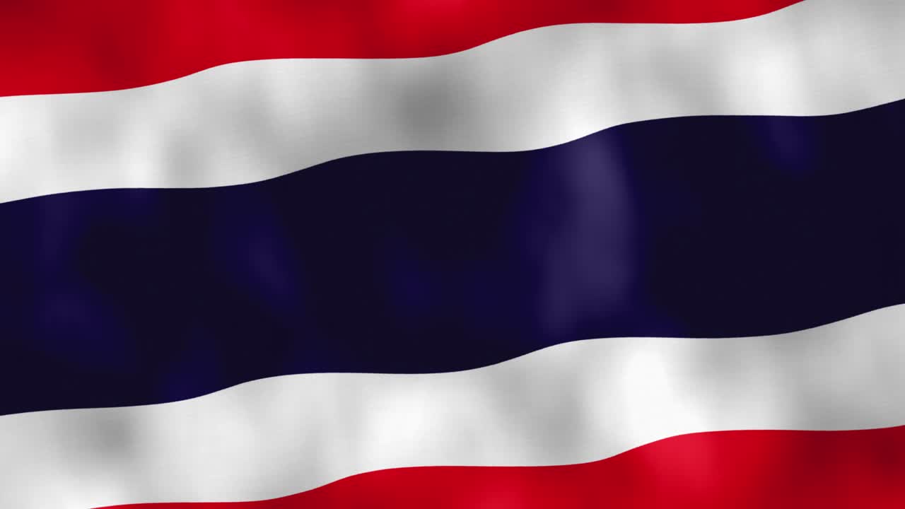 animación de primer plano de la bandera nacional del reino de tailandia ondeando en pantalla completa