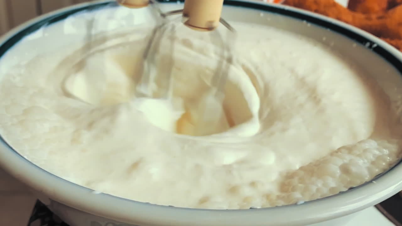 Making a whipped cream at home in slow motion