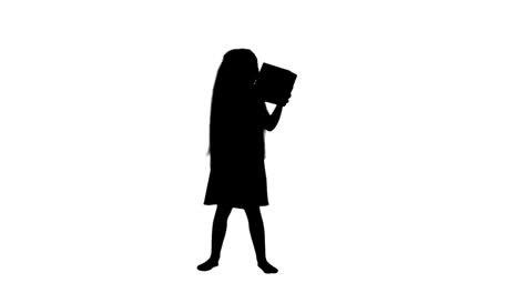 silhouette joyful little girl holding box present in hands track matte