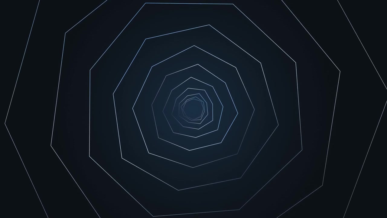 Tunnel astratto di esagoni geometrici luminosi