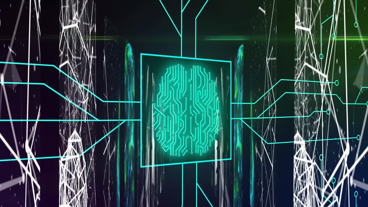 Animation of data processing on black background