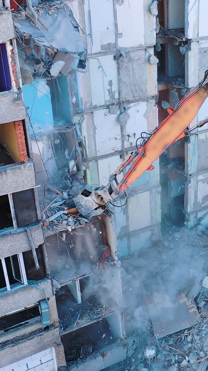 Natural disaster ruined building. Damaged earthquake disaster construction.