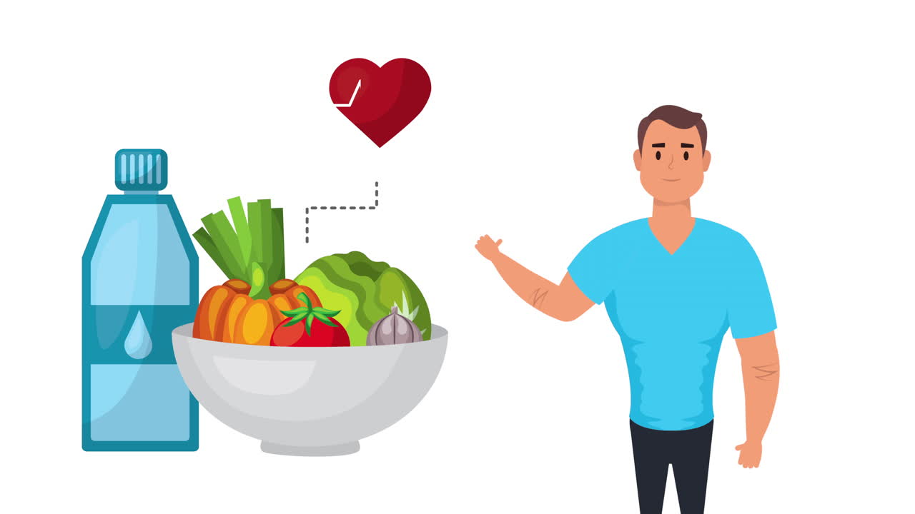 건강한 생활 방식과 채식주의 음식을 가진 젊은 남자