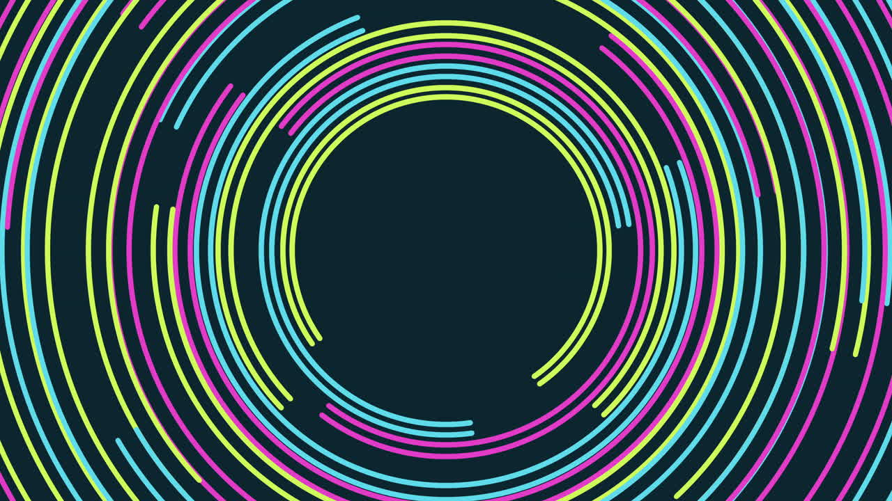 círculos futuristas del arco iris de neón de movimiento en el espacio negro
