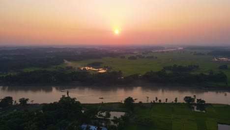 sunset over rural bangladesh, rivers and meadow