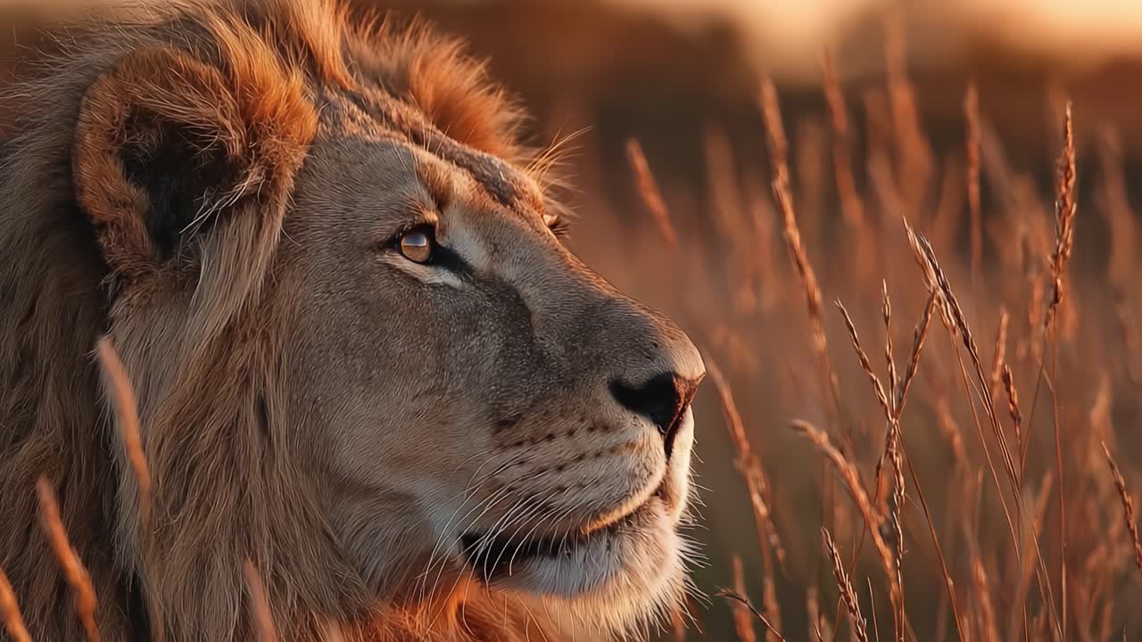 A Majestic Lion in Golden Light: Capturing the Noble Presence of One of Nature's Most Iconic Creatures with Grace and Power Amidst the Beautiful Meadow