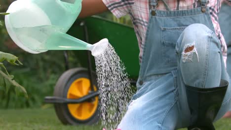 Smiling-woman-watering-the-plants-