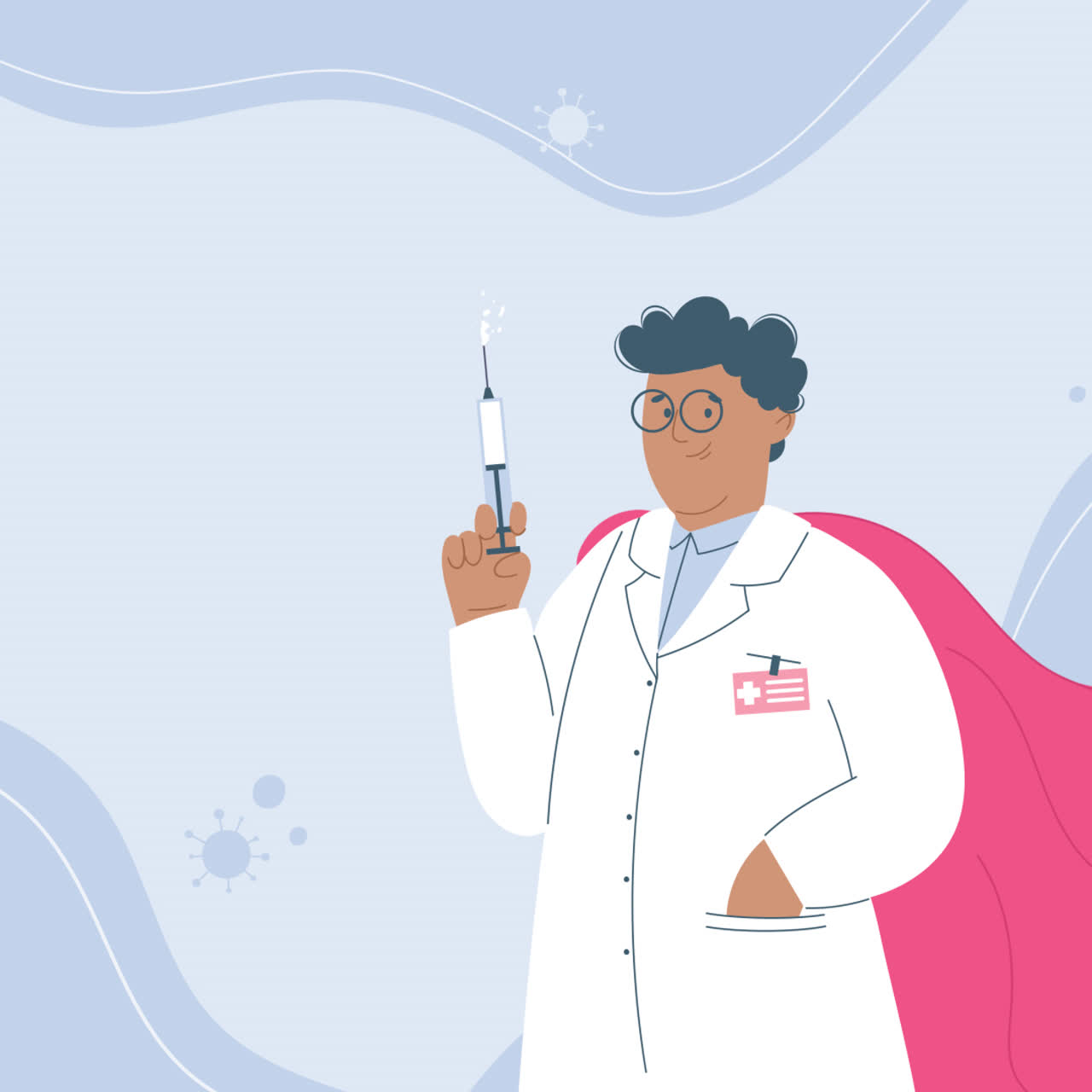 백신 주사기를 가진 슈퍼 히어로 의사