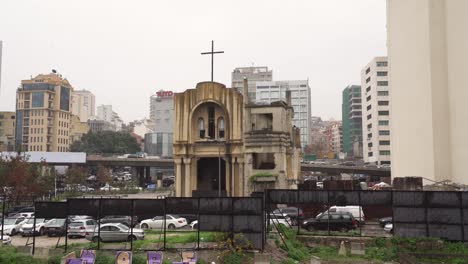 still scene, busy city streets surround old church, beirut, lebanon