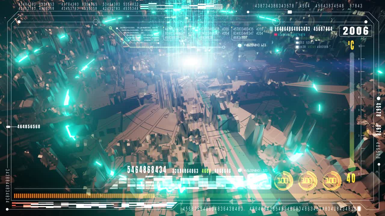 디지털 로테이션 기술, 하이테크 미래의 사용자 인터페이스, 디지털 데이터 및 정보 디스플레이를 가진 헤드업 디스플레 스크린, 디지털 배경, 컴퓨터 데스크 디스플렉 스크린 개념