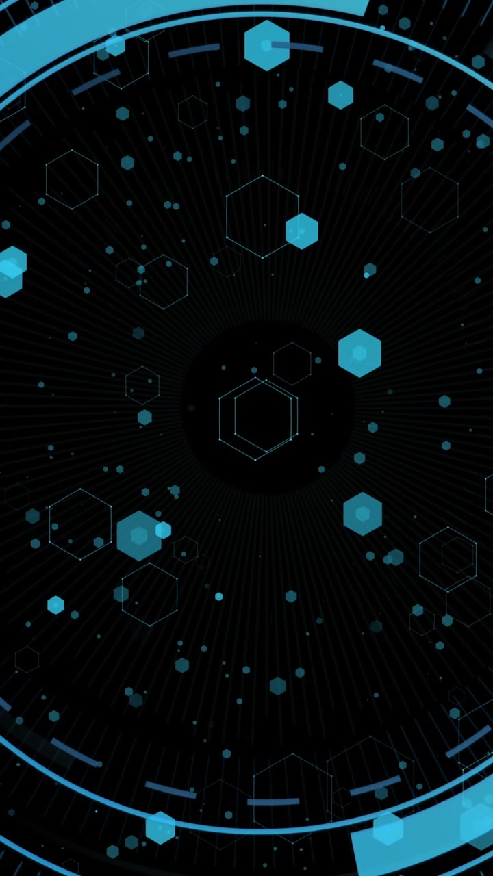 Animation of medical icons and scope scanning on black background