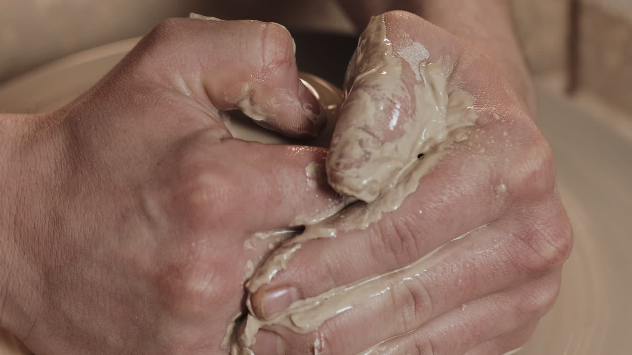 manos moldeando arcilla en una rueda de alfareros