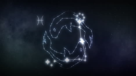 animation of pisces sign with stars on black background