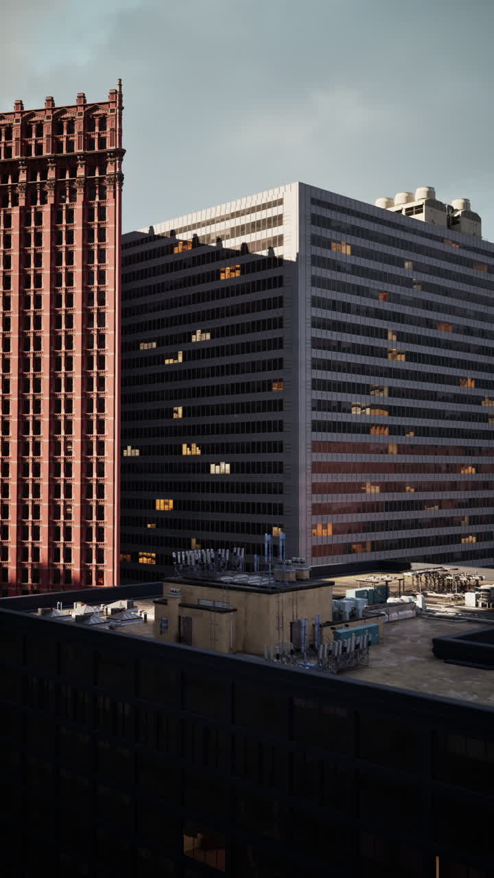 rascacielos en una ciudad al atardecer