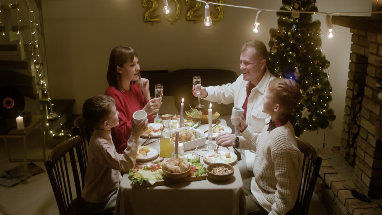 New Year Eve celebration in living room.