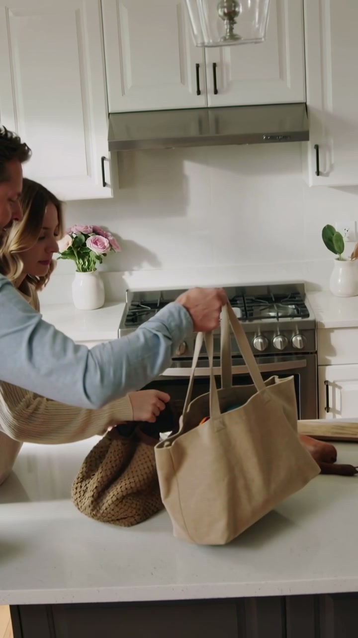 Couple Unpacking Groceries in a Modern Kitchen