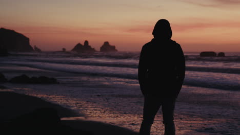 silhouette of a person at sunset beach