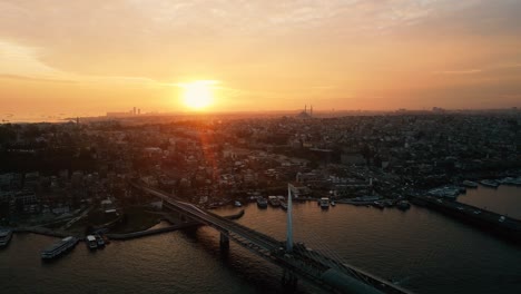 aerial view in istanbul golden horn with amazing sunset