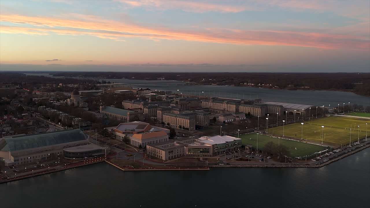 United States Naval Academy - Military School In Naval Academy, Maryland - Aerial Pullback