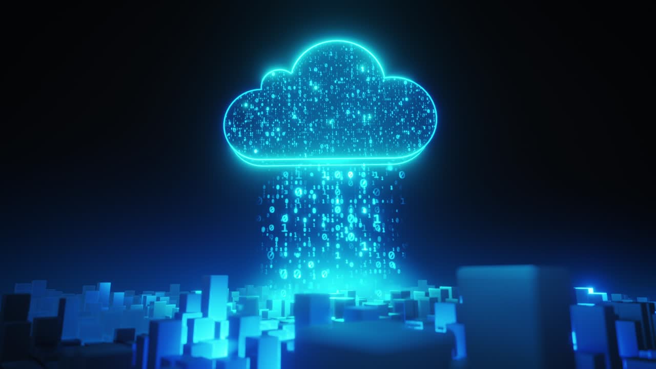 A city where data is transmitted through cloud computing. There is a large amount of data.