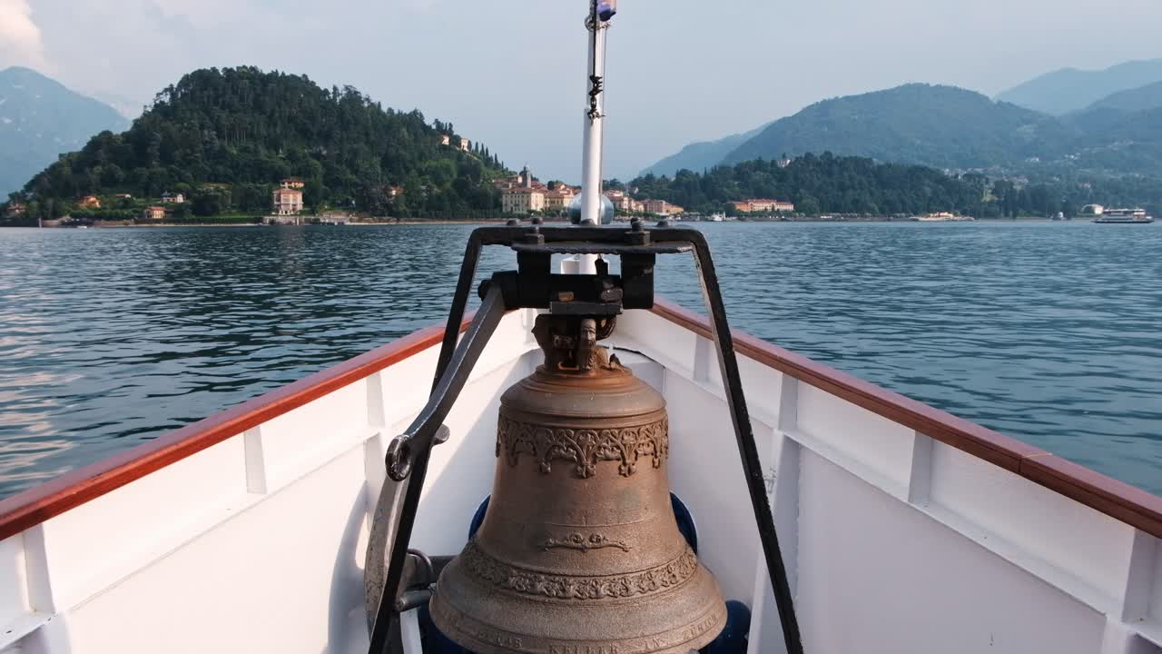 Main view from a boat of Bellagio town and lake Como in Lombardy, Italy
