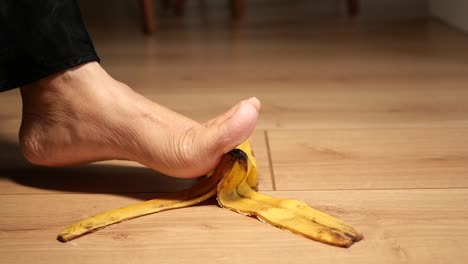 foot about to slip on a banana peel