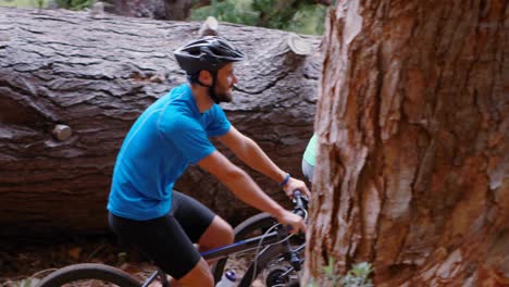 Couple-interacting-while-cycling-bicycle