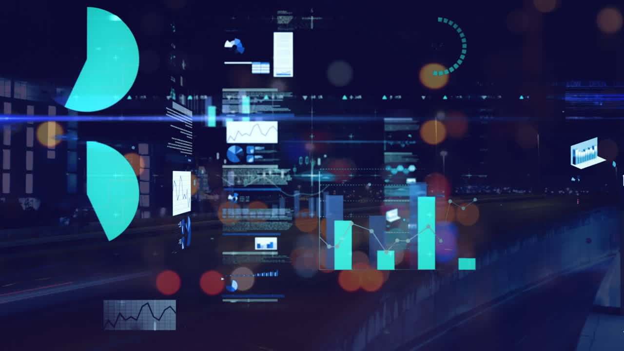 Animation of data processing over cityscape