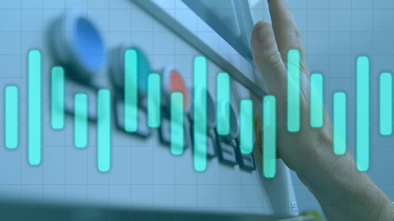 animación del procesamiento de gráficos azules sobre maquinaria de funcionamiento manual en el taller