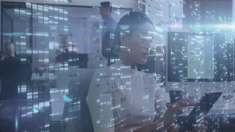 Animation of moving columns over diverse business people