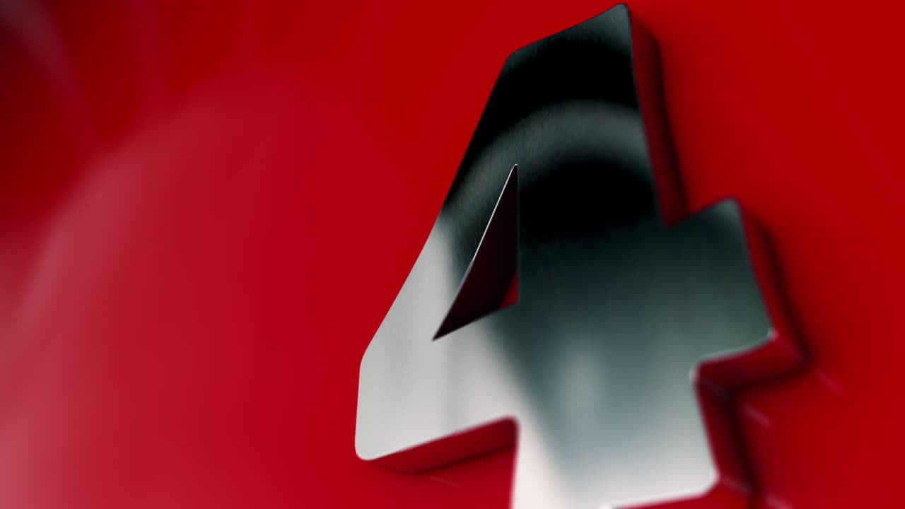 texto cromo palabra volando de cuenta atrás diez segundos efecto de animación en fondo rojo. cuenta atrás 10 segundos palabra volando elemento de efecto de palabra para la introducción, estandarte del título. colorido juego retro