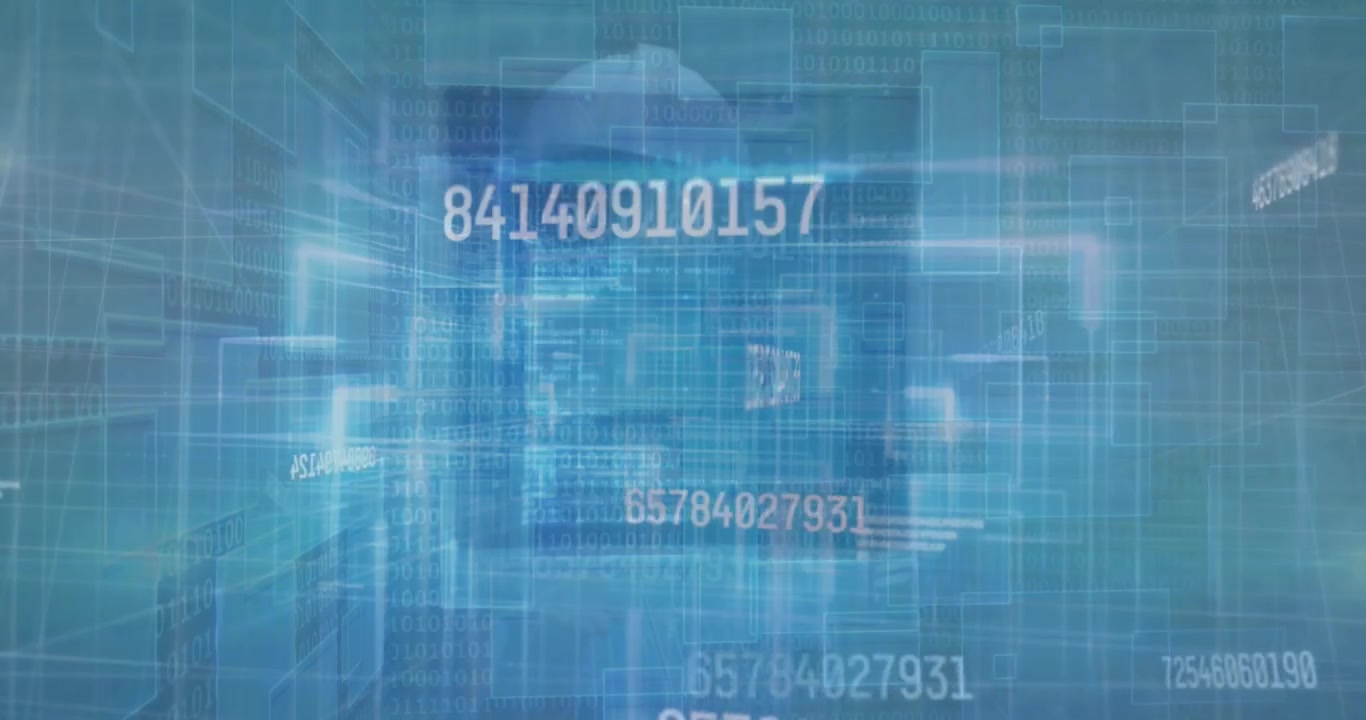Animation of data processing over blue background