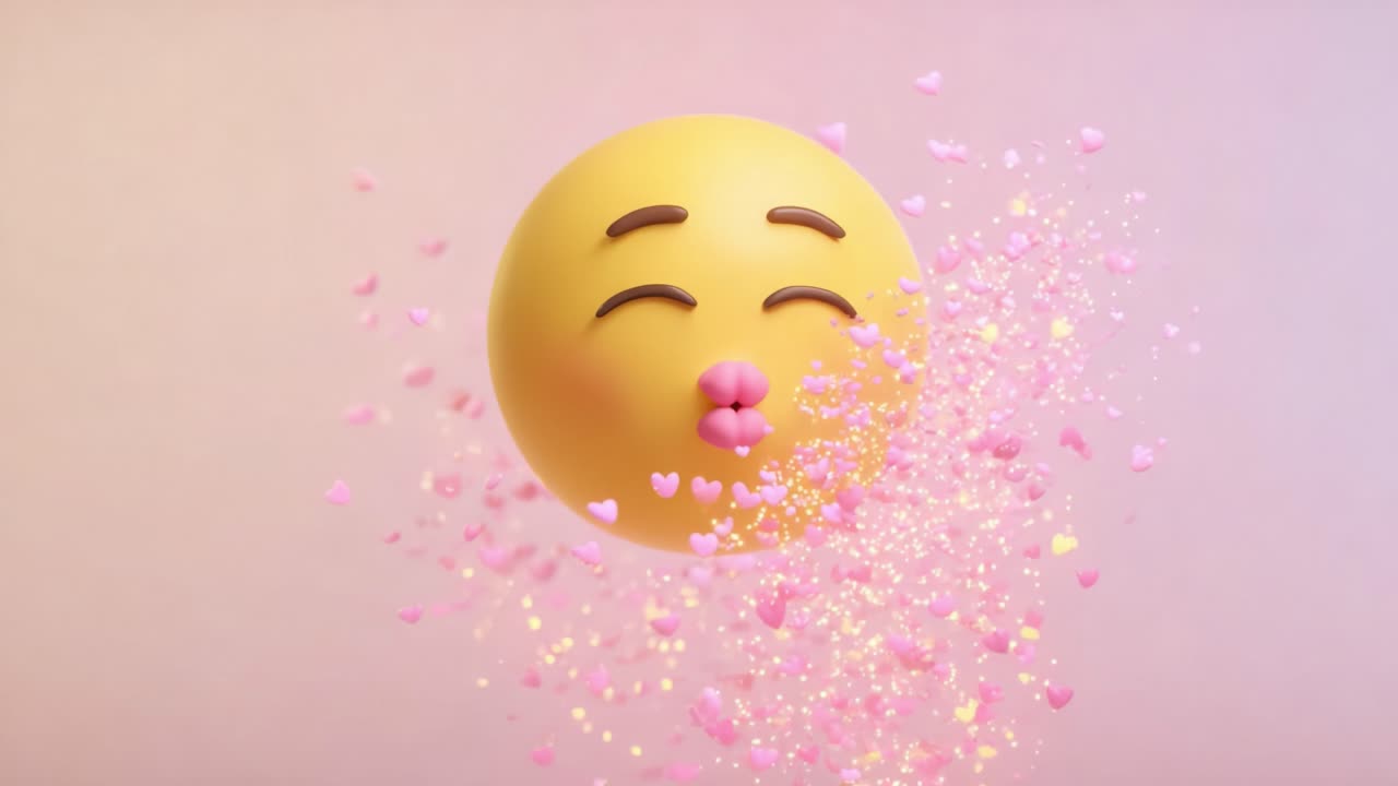 A delightful expression of joy and affection radiating from a charming yellow emoji, surrounded by whimsical pink hearts, embodying love and happiness in a playful, animated display