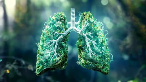un par de pulmones cubiertos de hojas verdes