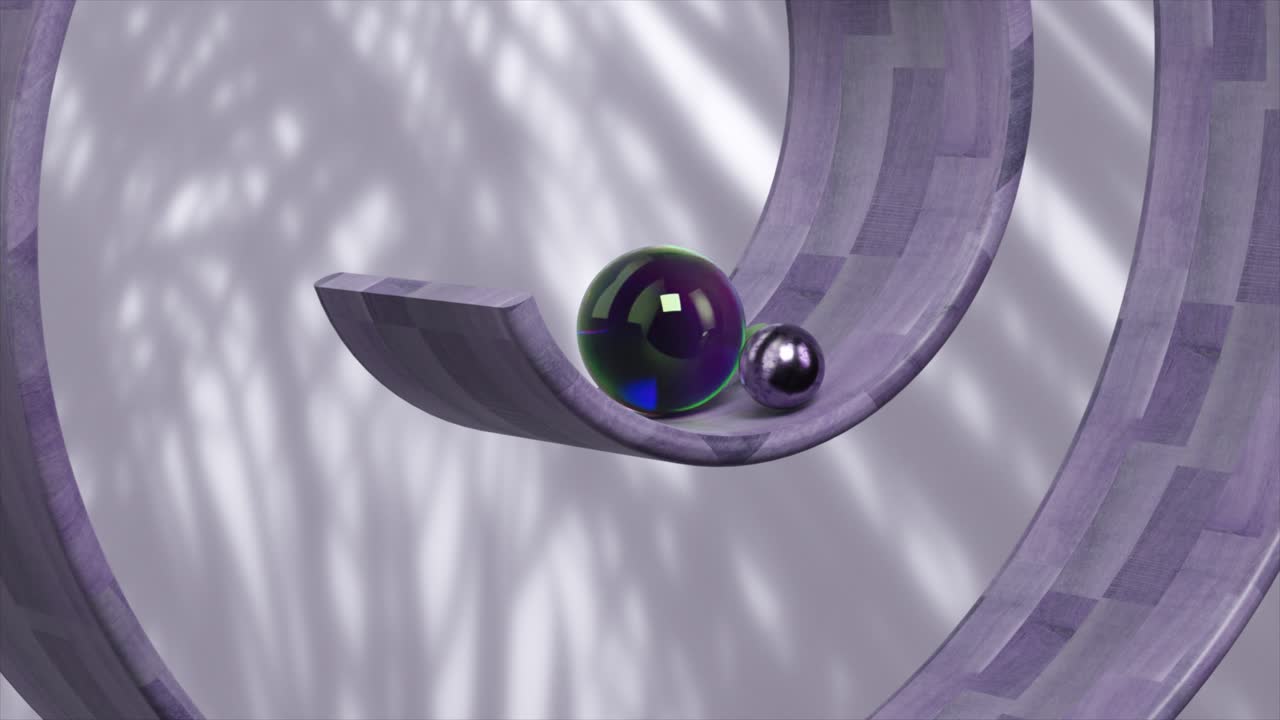 구체와 함께 보라색 나무 루프의 추상 3d 렌더링