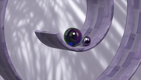 rendering 3d astratto di cerchio di legno viola con sfere