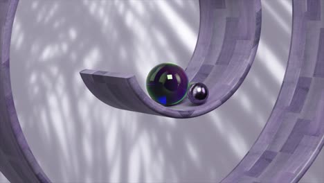 abstract 3d render of purple wooden loop with spheres