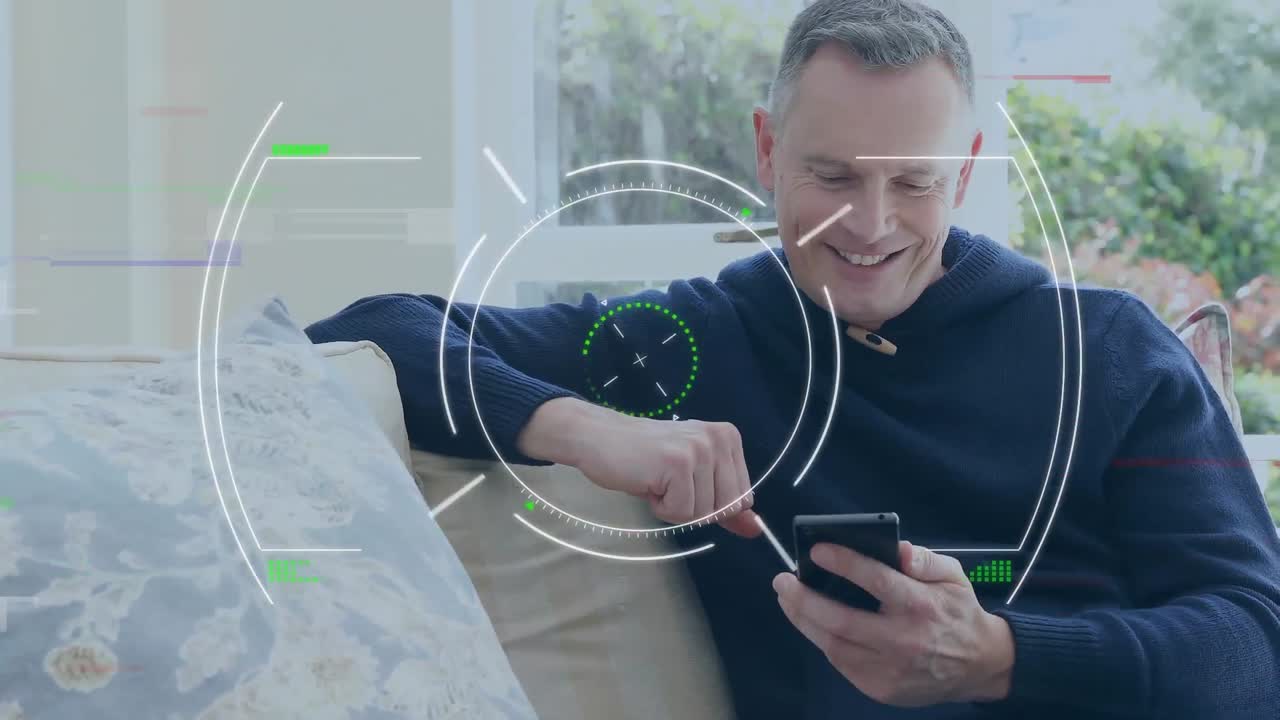 Animation of scope scanning and data processing over man using smartphone