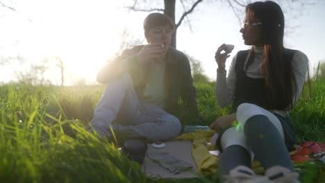 Couple Enjoying a Picnic in the Park at Sunset