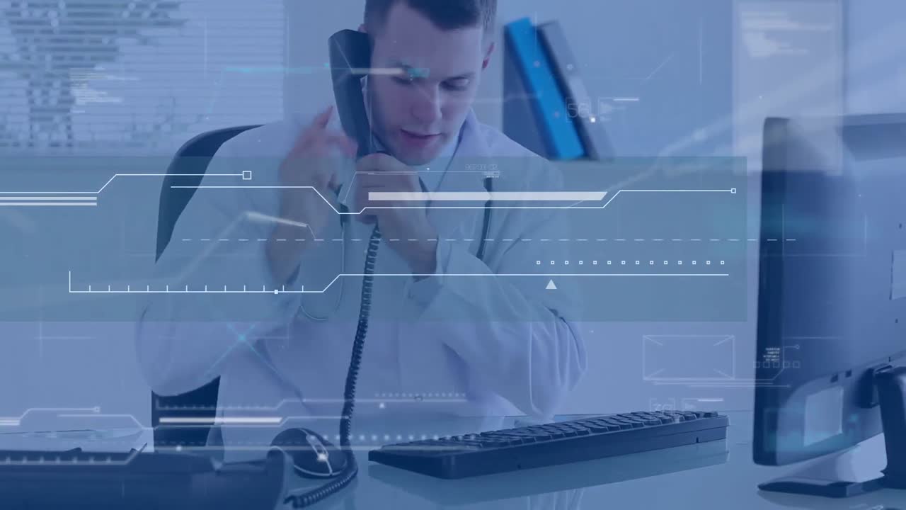 animación del procesamiento de datos sobre el médico masculino caucásico