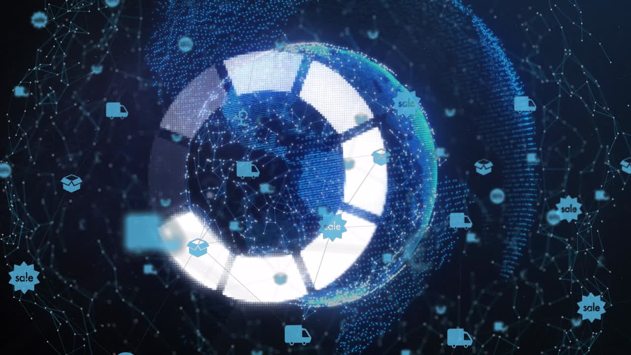 로딩 서클 아이콘과 전 세계 아이콘과의 연결 네트워크의 애니메이션