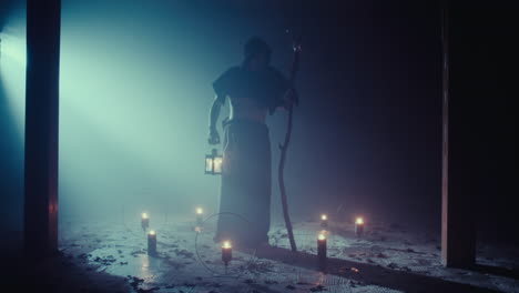 mysterious figure in a ritual setting