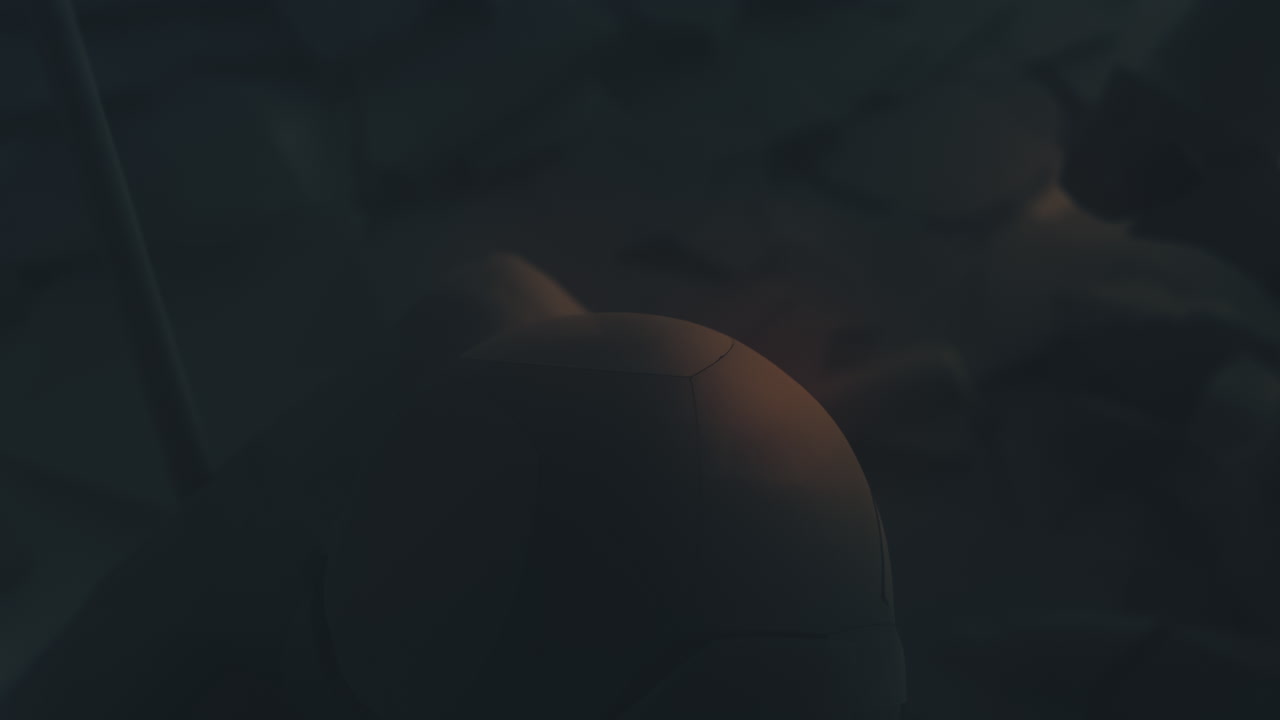 Destroyed andorids on a junkyard in yellow light