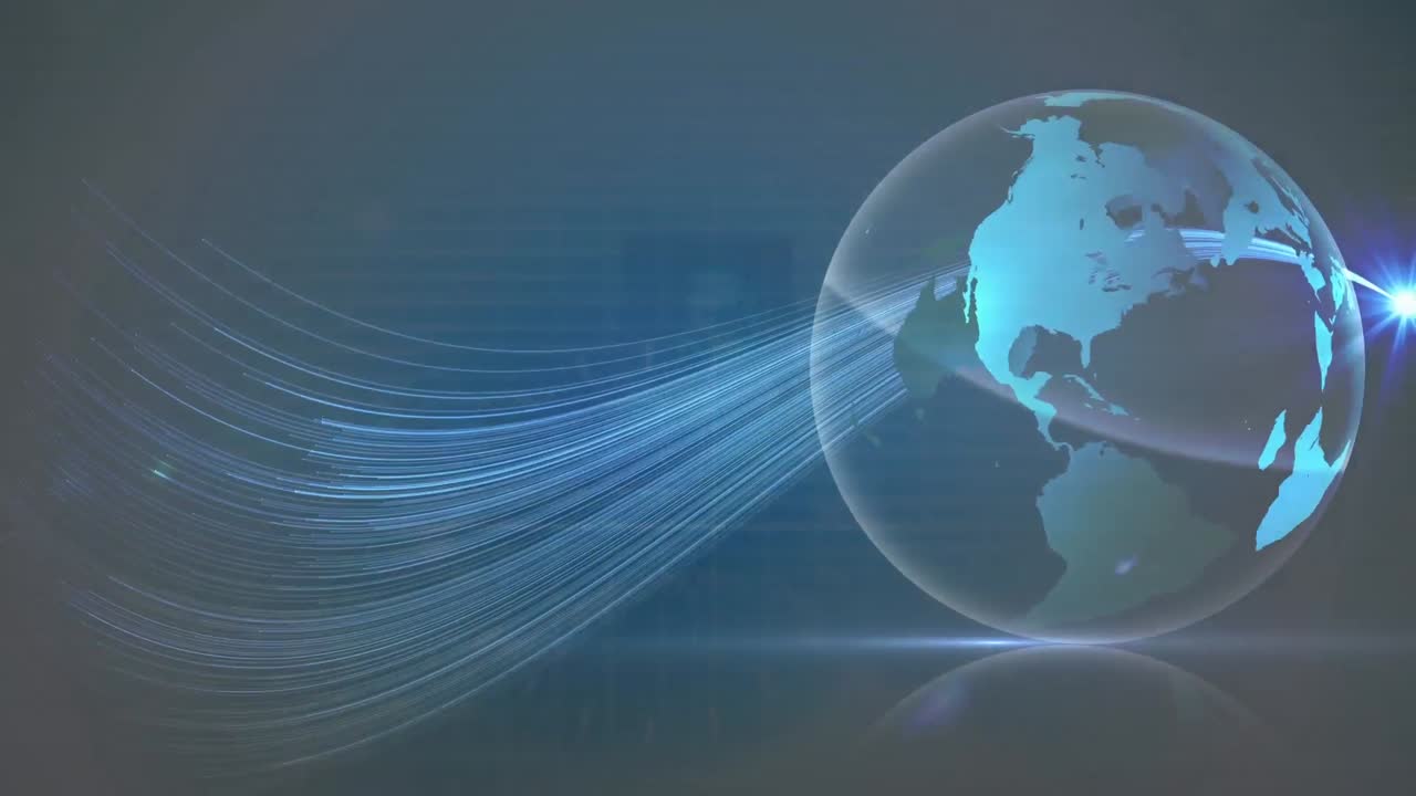Animation of data processing and scope scanning over screens and globe