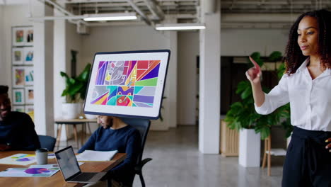 business team collaboration and presentation in a modern office