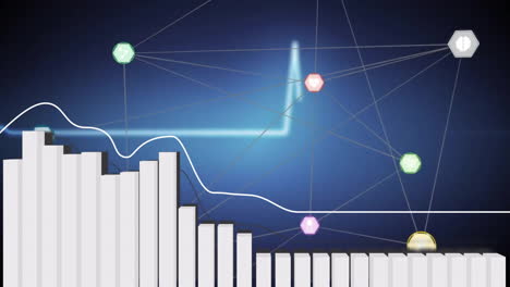 animation of network of connections and data processing over blue background