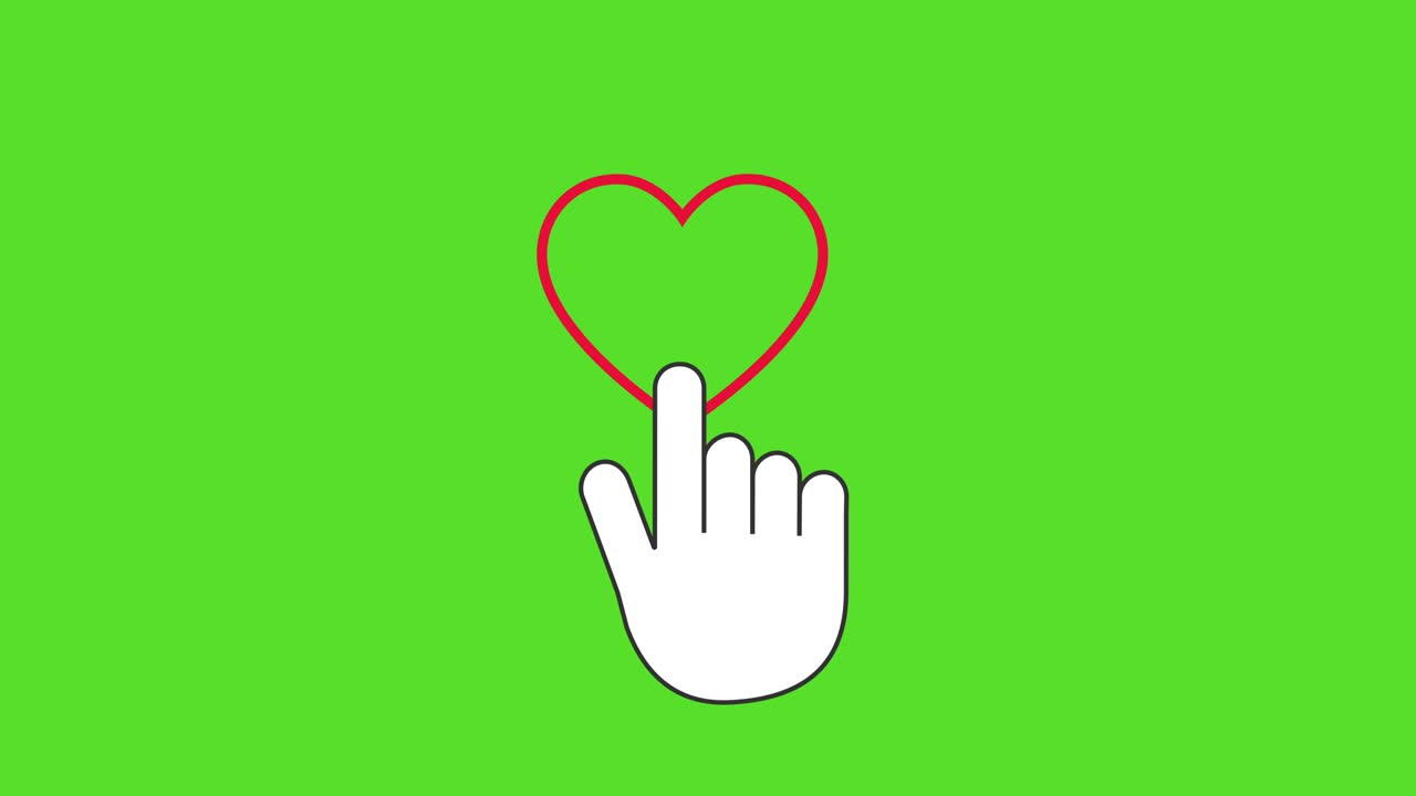 4 Click / Touch style on Heart Shape / Like button animation in 4K on Green Screen background