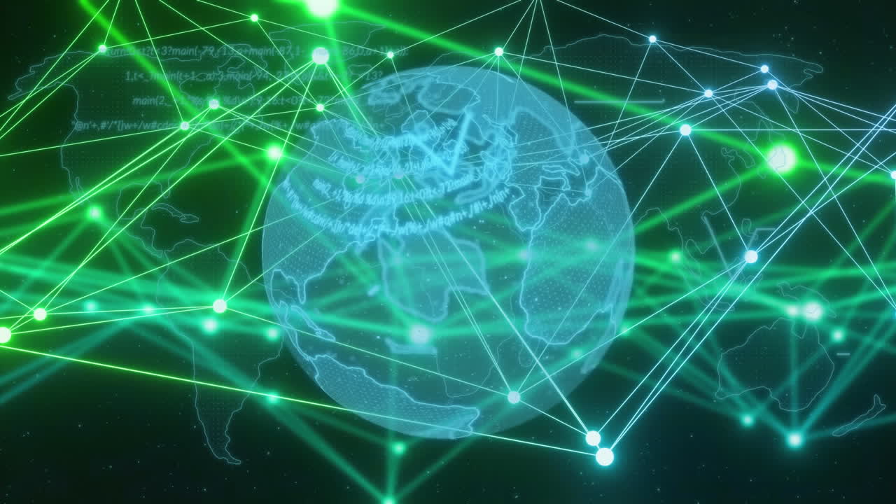 animación del procesamiento de datos, globo con red de conexiones