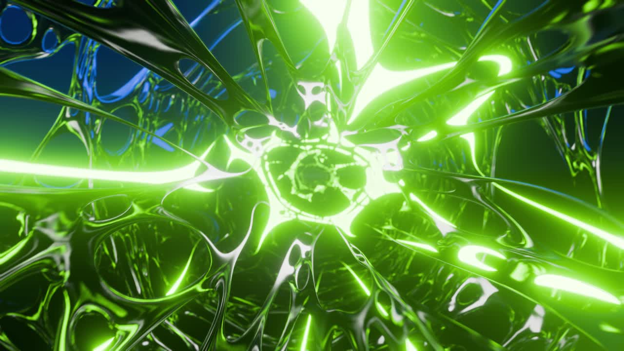 3D animated background of abstract seamless loop tunnel with neon light effects